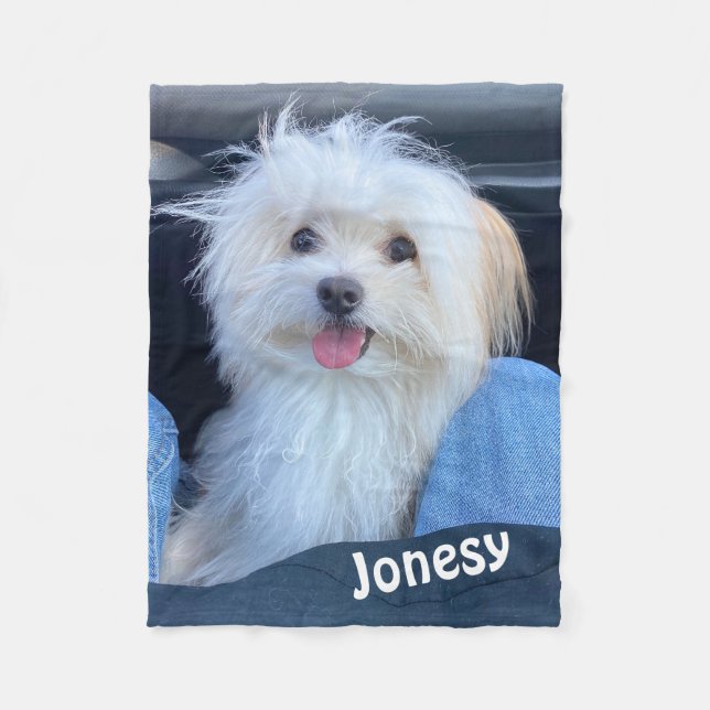 Anpassad hundfoto filt med husdjurets namn  (Framsidan)