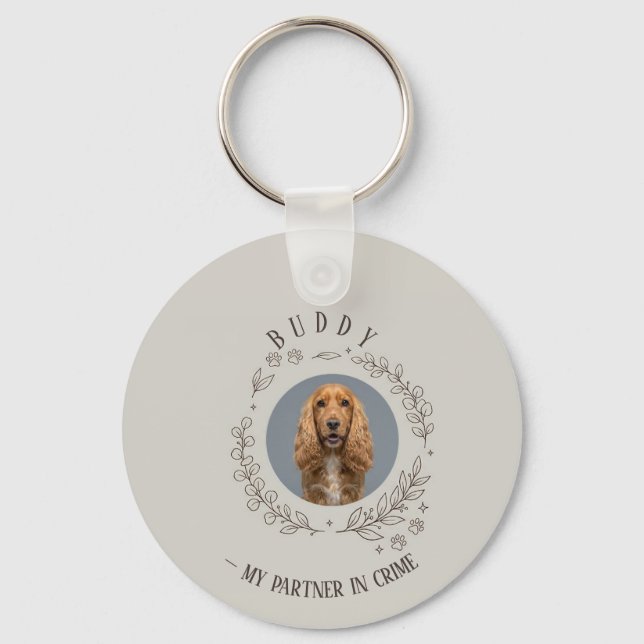 Anpassad hundfoto nyckelring | Elegant husdjurssou (Framsida)