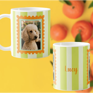 Anpassad hundfoto och namn Retro-poststämpel Kaffemugg