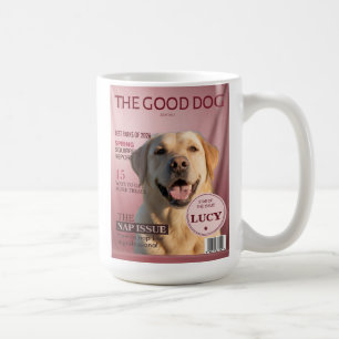 Anpassad hundfoto tidskriftsomslag Rosa monogram Kaffemugg