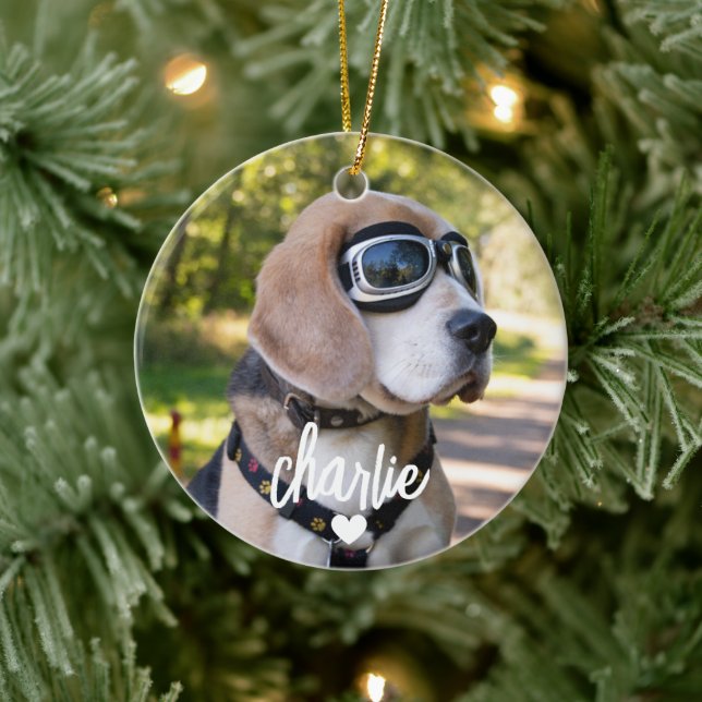 Anpassad hundnamn husdjursfoto julgransprydnad keramik (Träd)