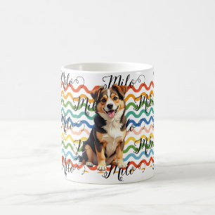Anpassad hundnamn Retro färgglada vågor Personlig Kaffemugg