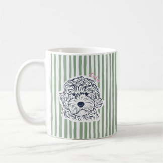 Anpassad hundnamn Sagegröna ränder Linjekonst Dood Kaffemugg