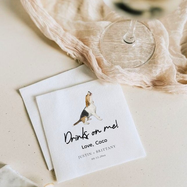 Anpassad Husdjur Beagle Bröllop  Pappersservett (Custom Pet Beagle Wedding Paper Dinner Napkins)
