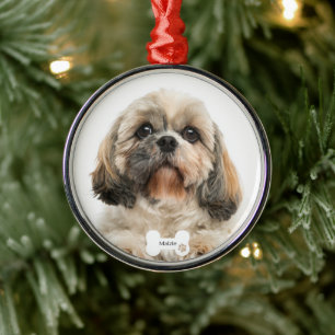 Anpassad husdjurs hund foto jul firande julgransprydnad metall