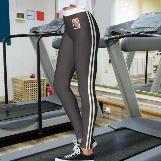 Anpassad husdjursfoto Djup kolgrå neutrala ränder Leggings (Skapare uppladdad)
