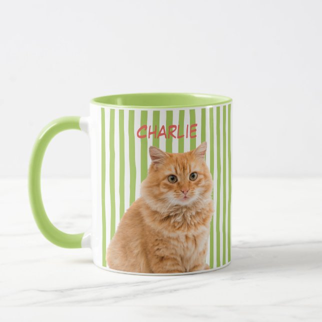 Anpassad husdjursfoto Katt Hund Ägare Grön Rand Mugg (Vänster)