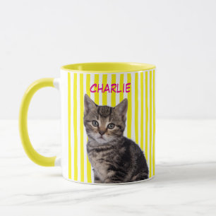 Anpassad husdjursfoto Katt Hund Ägare Gul Rand Mugg