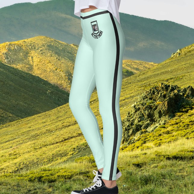 Anpassad husdjursfoto text Seafoam Mint Svarta Rän Leggings (Skapare uppladdad)