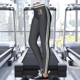 Anpassad husdjursfoto text Söt randig neutral kavi Leggings