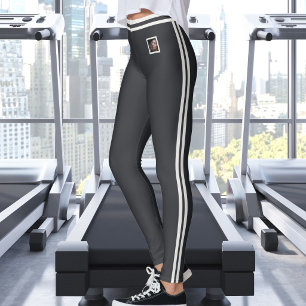 Anpassad husdjursfoto text Söt randig neutral kavi Leggings