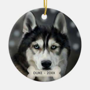 Anpassad Husky Hund Foto Julgransprydnad Keramik