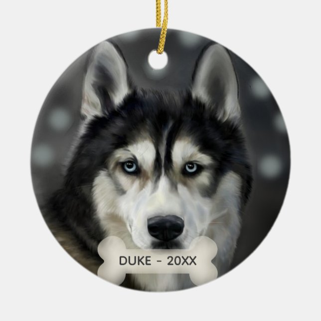 Anpassad Husky Hund Foto Julgransprydnad Keramik (Framsidan)