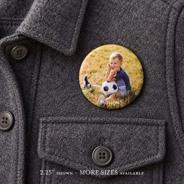Anpassad idrottsknapp med foto knapp (Custom photo personalized sports button - select from 5 sizes and 3 shapes)