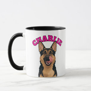 Anpassad illustration av hungrig tysk schäferhund mugg
