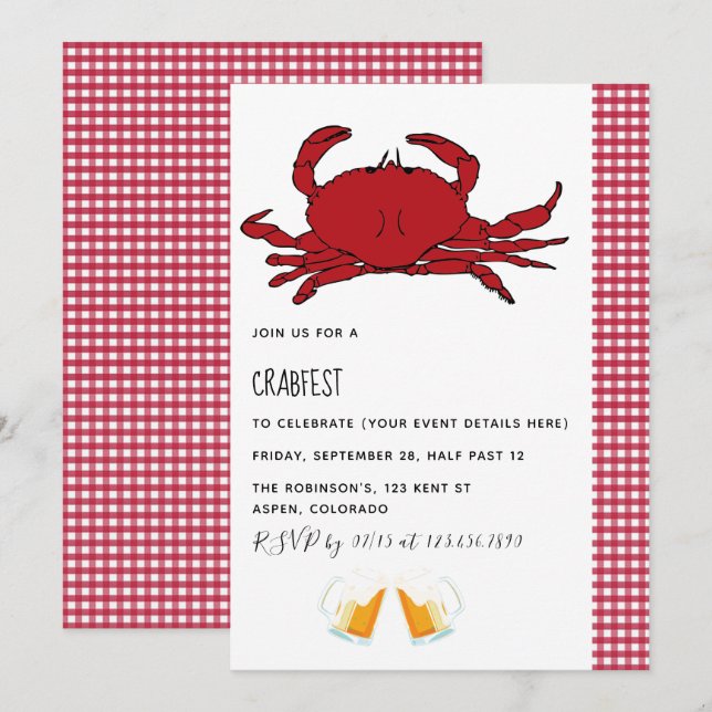 Anpassad inbjudan till Crabfest-fest (Fram/baksida)