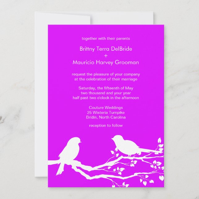 Anpassad inbjudan till Phlox Love birds Bröllop (Framsida)