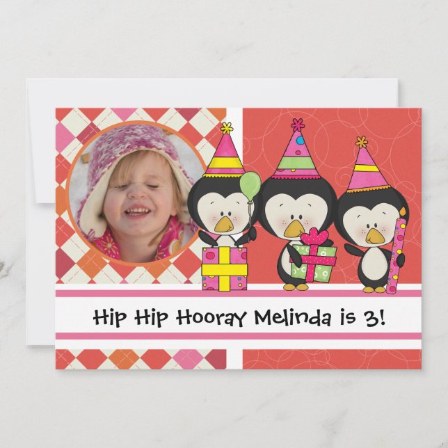 Anpassad inbjudan till Photo Penguins födelsedag (Framsida)
