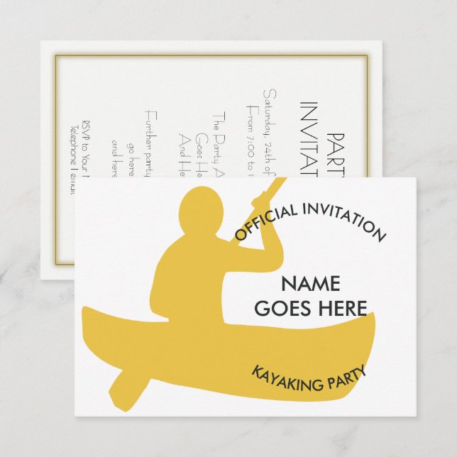 Anpassad inbjudning till Kayaking Party Inbjudningar (Fram/baksida)