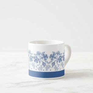 Anpassad Indigo Blå Blommig Kant Espresso Mugg Espressomugg