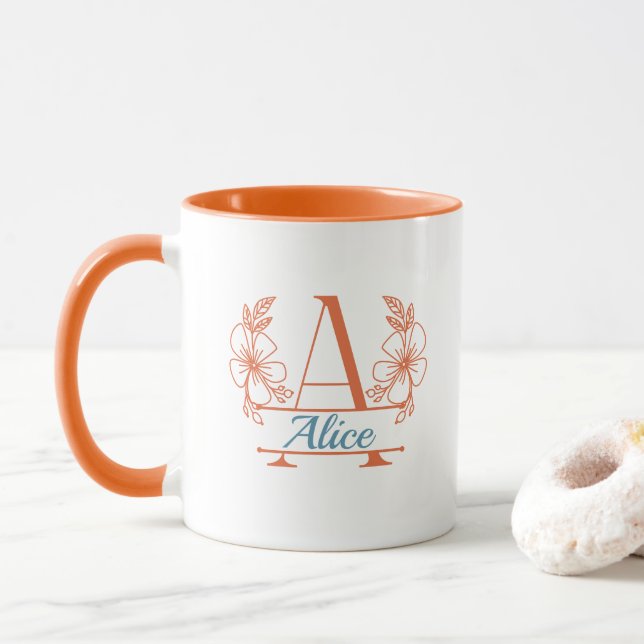 Anpassad initial blomster monogrammugg mugg (Med munk)
