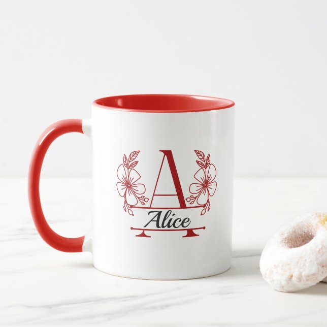 Anpassad initial blomster monogrammuppar mugg (Med munk)