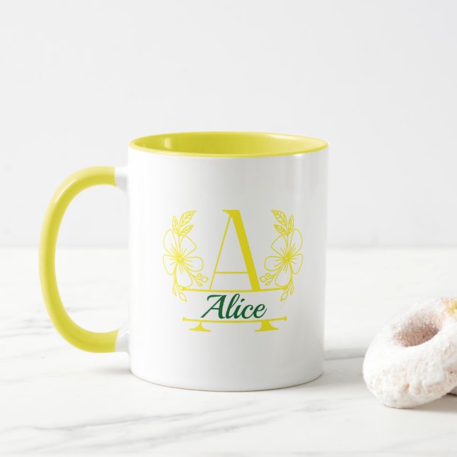 Anpassad initial blomster monogrammuppar mugg (Med munk)