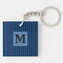 Anpassad initial, marinblå ränder akrylnyckelring