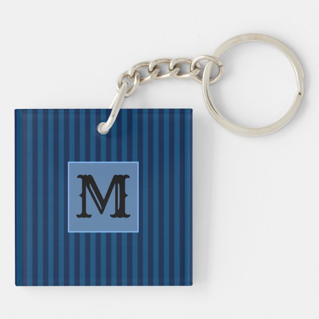 Anpassad initial, marinblå ränder akrylnyckelring (Baksidan)
