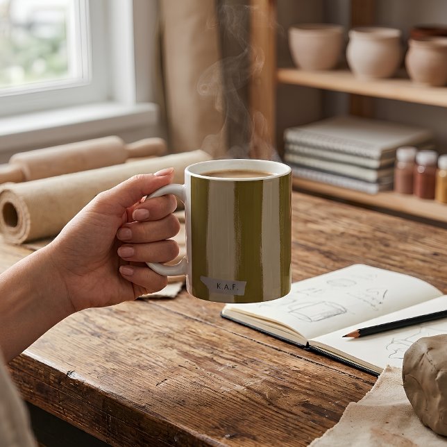 Anpassad Initial Mörk Ocker Randig Studio Kaffemugg (Skapare uppladdad)