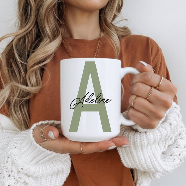 Anpassad initial namn grön mugg present till mamma (Personalized Green Eyes Mug Christmas Gift for Mom, Custom Monogram Mug Anniversary Gift for Wife)