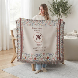 Anpassad initial & namn kastfilt, blomster hem filt