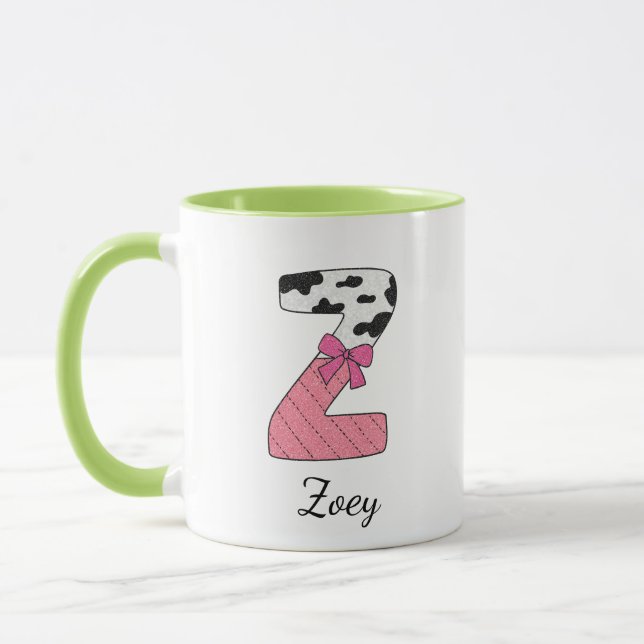 Anpassad initial namn mugg | Rosa ko bokstav Z (Vänster)