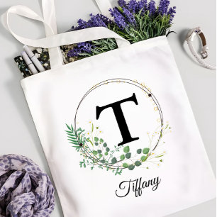 Anpassad Initial & Namn Personlig Monogram Blomma Tygkasse
