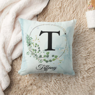 Anpassad Initial & Namn Personlig Monogram Blommig Kudde