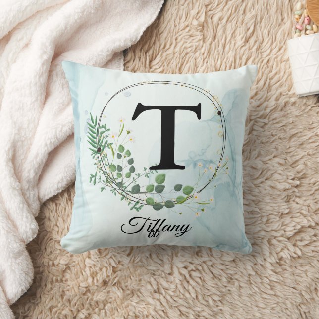 Anpassad Initial & Namn Personlig Monogram Blommig Kudde (Filt)