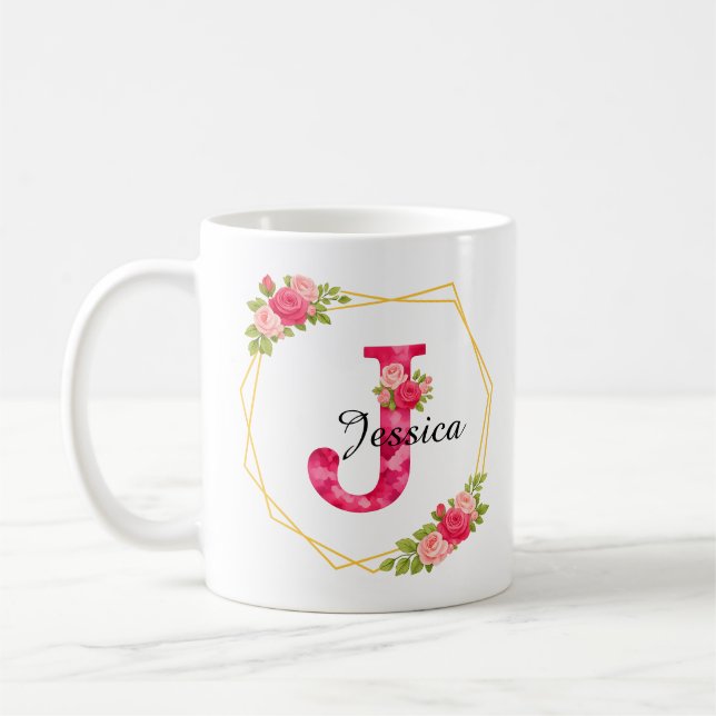 Anpassad initial och namn mugg Blommig mugg presen (Vänster)