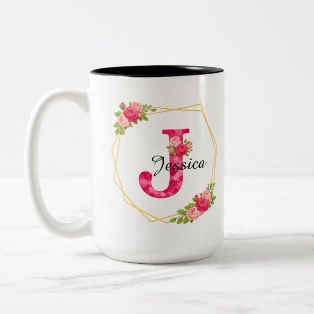 Anpassad initial och namn mugg Blommig mugg presen (Vänster)