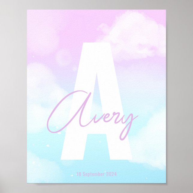 Anpassad initialkonst Rosa monogramväggskylt Poster (Framsidan)