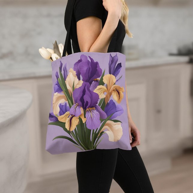 Anpassad Iris blommig väska, födelsedagspresent åt Tygkasse (personalized gift for mom, best mom ever tote, bridesmaid proposal gift, bachelorette tote bag, )