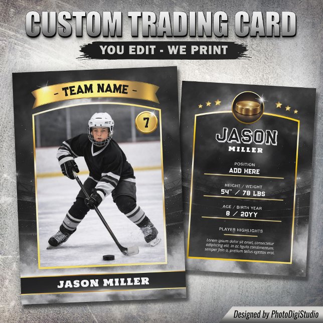 Anpassad ishockeykort, Black Gold Stadium (Custom Ice Hockey Trading Card, Black Gold Stadium Player Card)