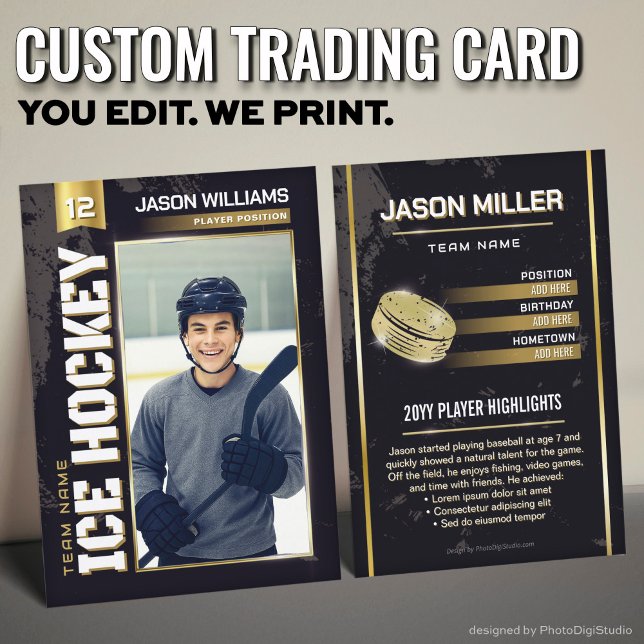 Anpassad ishockeykort, guld Power Player (Custom Hockey Trading Card, Gold Power Player Card)