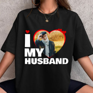 Anpassad Jag älskar min man Hjärtfoto anpassad T Shirt