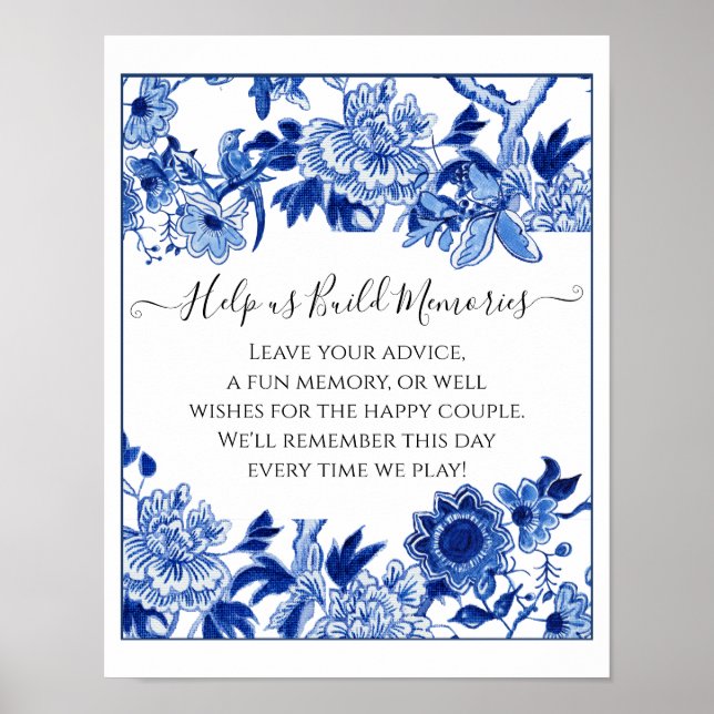 Anpassad Jenga Bröllopsduschskylt 10x12 Blå Vit Poster (Framsidan)