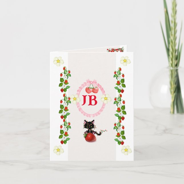 Anpassad Jordgubb Monogram Babysengerädsla Inbjudan (Framsida)