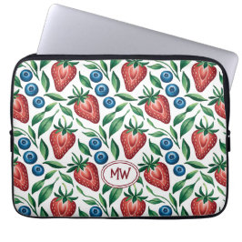 Anpassad jordgubbsblåbärsdesign på vit  laptop fodral