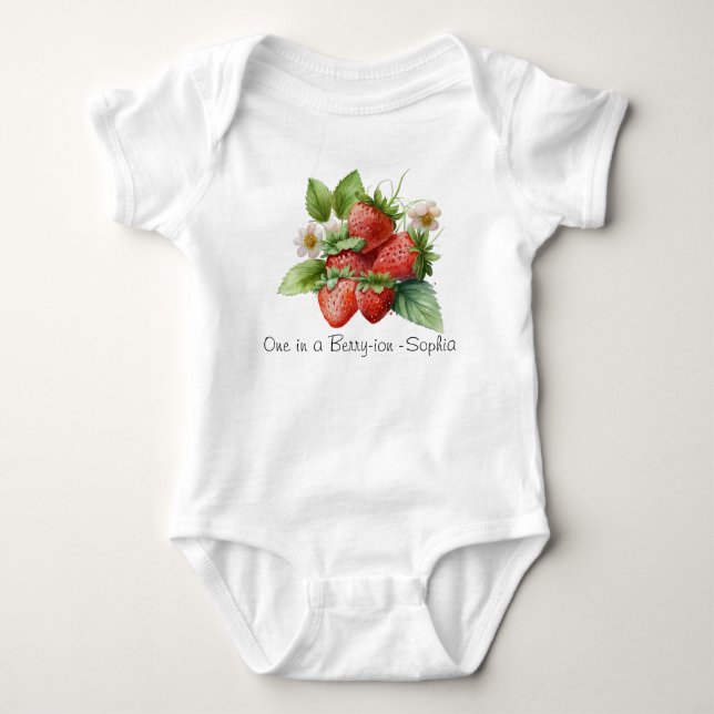 Anpassad jordgubbsstans för babykroppsströja t shirt (Framsida)