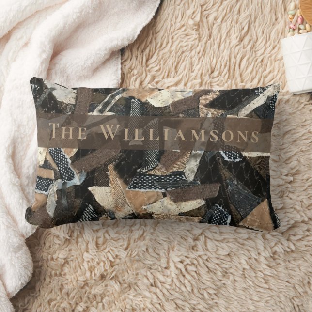 Anpassad jordnära abstrakt band remsor collage loo lumbarkudde (Filt)