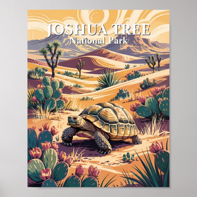 Anpassad Joshua Tree Sköldpadda Retro Ökenlandskap Poster (Framsidan)
