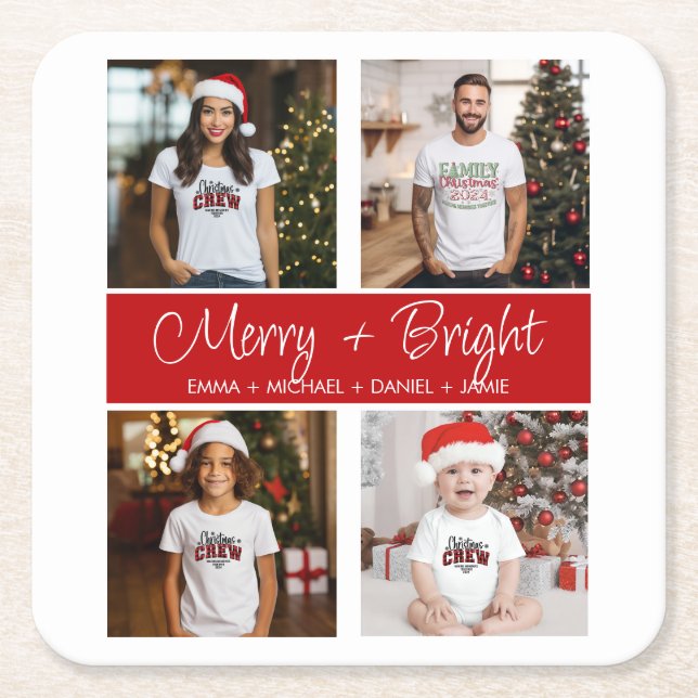 Anpassad jul 4-fotokollage underlägg papper kvadrat (Framsidan)